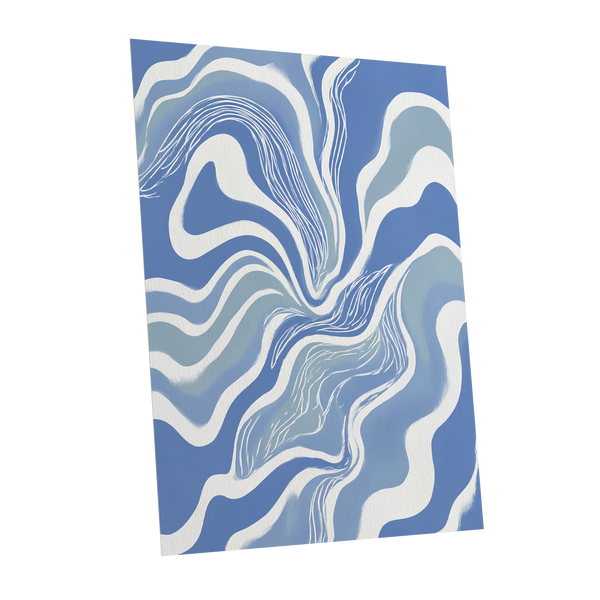 Tidal Ribbons, blue, white, gray abstract wall art shown as a unframed poster wall art print