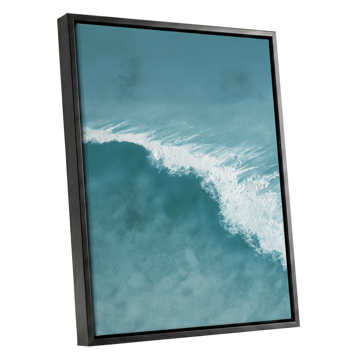 Tidal Silence, blue, white, gray nature wall art shown as a black framed canvas wall art