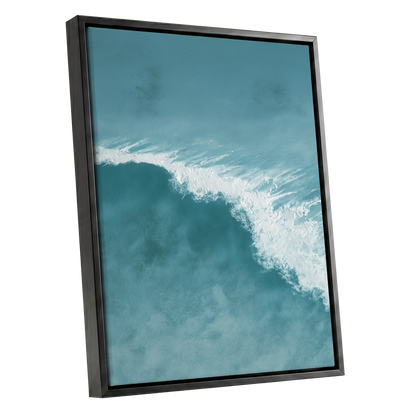 Tidal Silence, blue, white, gray nature wall art shown as a black framed canvas wall art