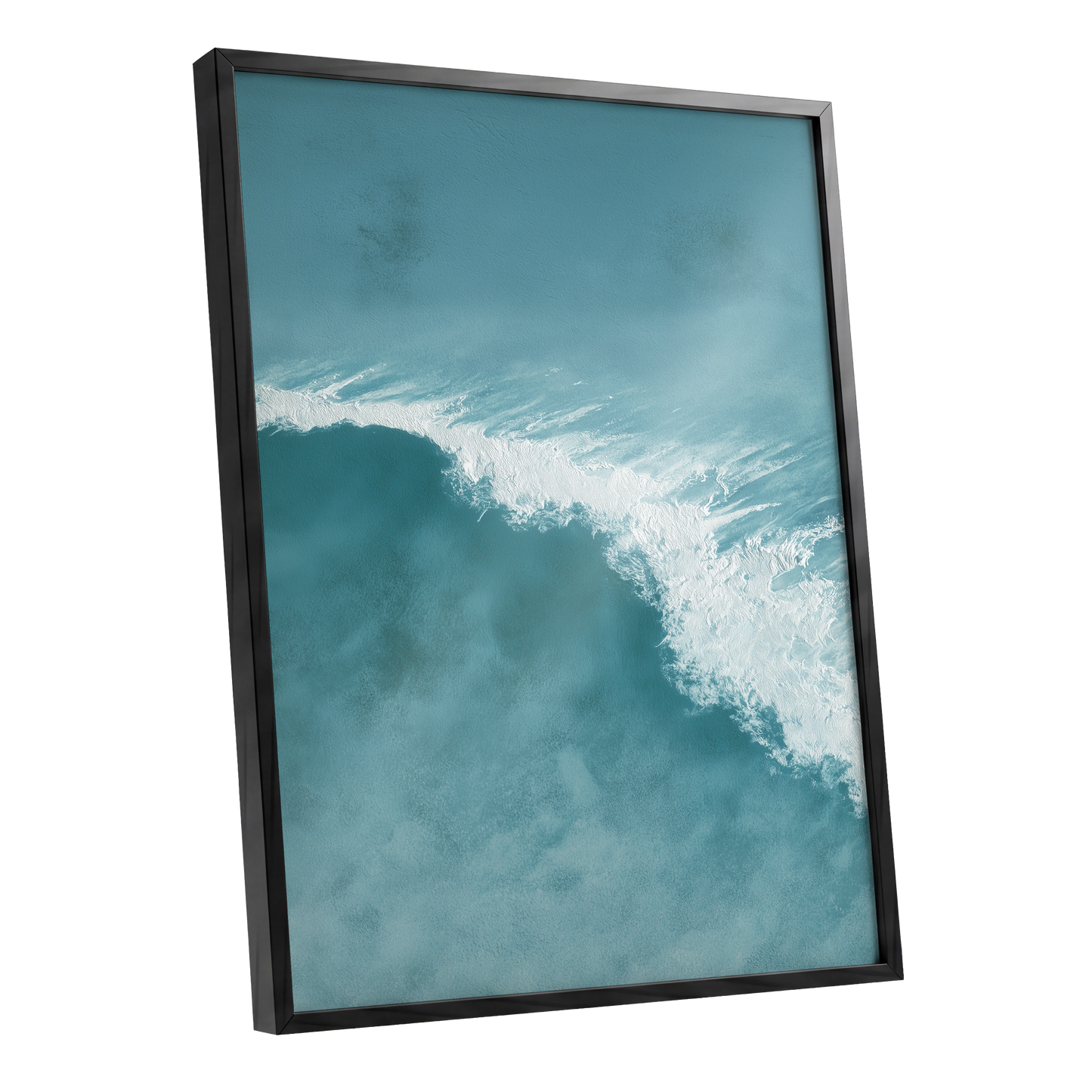 Tidal Silence, blue, white, gray nature wall art shown as a black framed poster wall art print