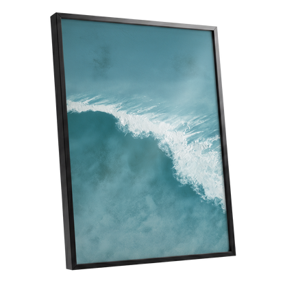 Tidal Silence, blue, white, gray nature wall art shown as a black framed poster wall art print