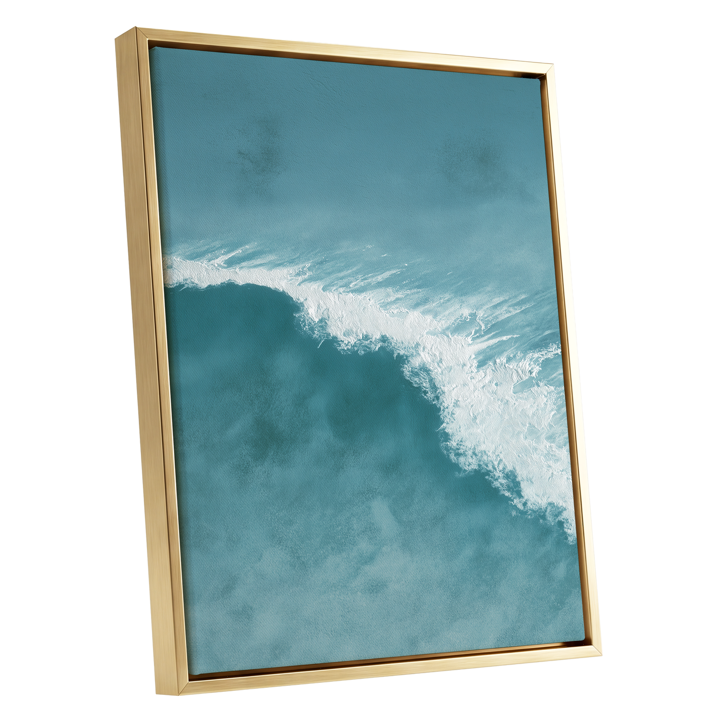 Tidal Silence, blue, white, gray nature wall art shown as a gold framed canvas wall art