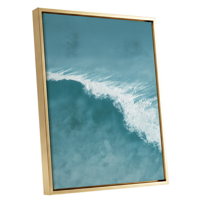 Tidal Silence, blue, white, gray nature wall art shown as a gold framed canvas wall art