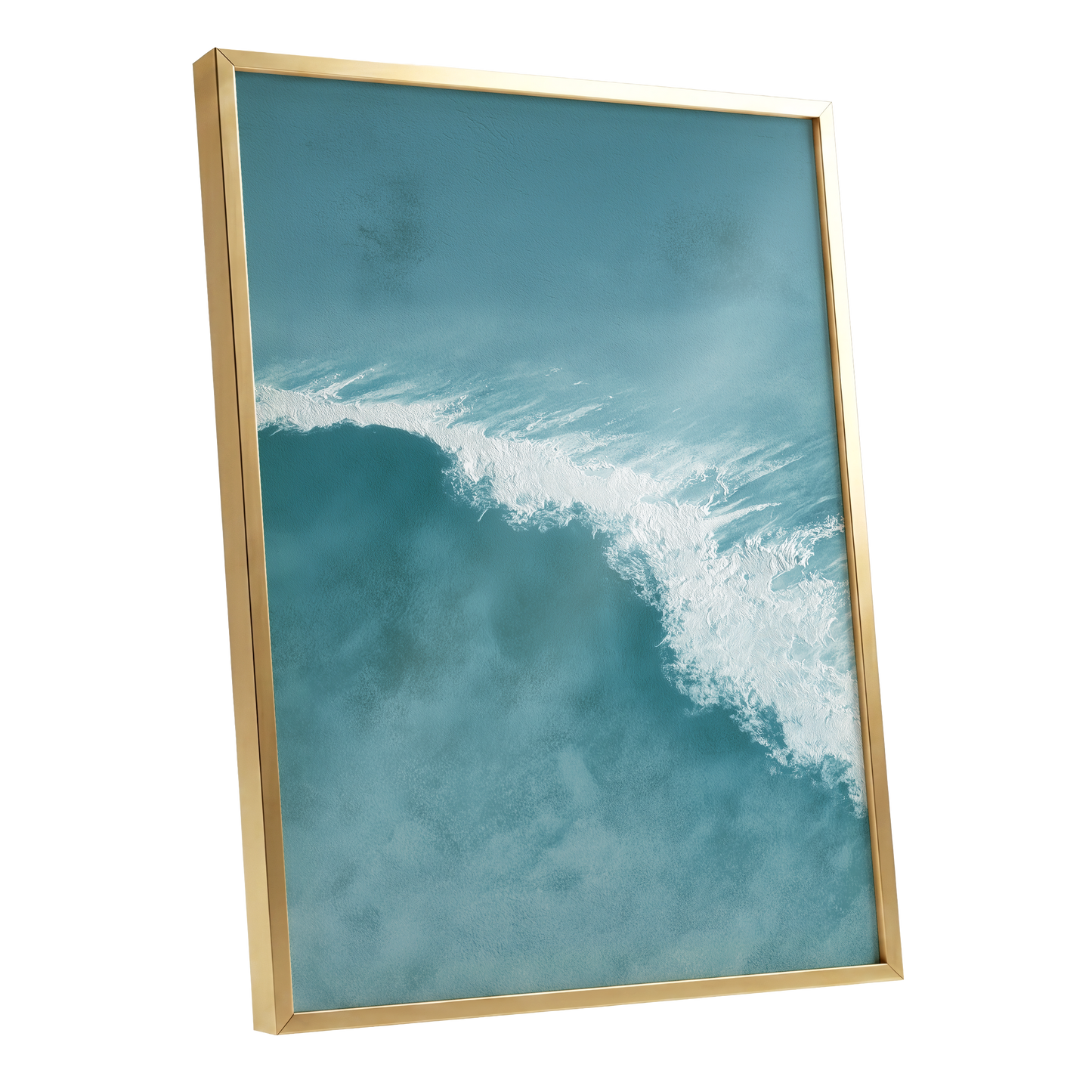 Tidal Silence, blue, white, gray nature wall art shown as a gold framed poster wall art print