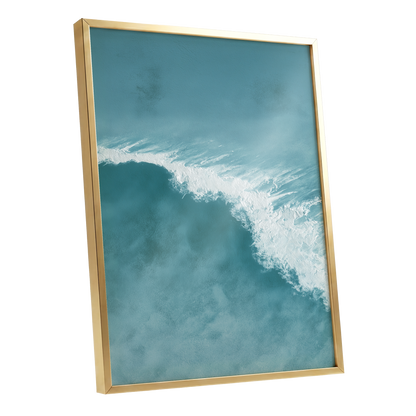 Tidal Silence, blue, white, gray nature wall art shown as a gold framed poster wall art print