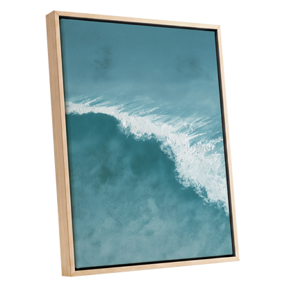 Tidal Silence, blue, white, gray nature wall art shown as a oak framed canvas wall art