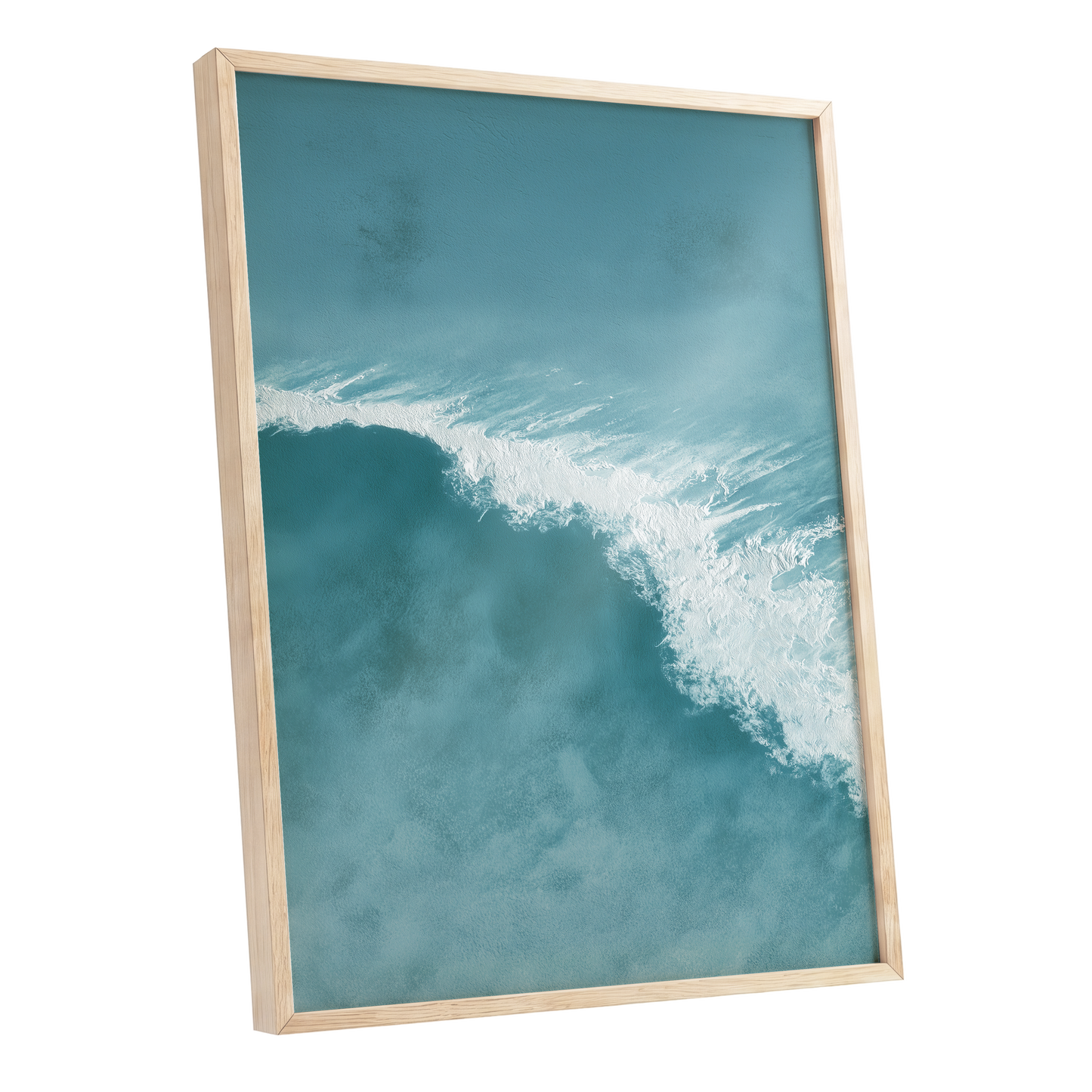 Tidal Silence, blue, white, gray nature wall art shown as a oak framed poster wall art print