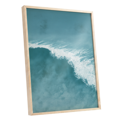 Tidal Silence, blue, white, gray nature wall art shown as a oak framed poster wall art print