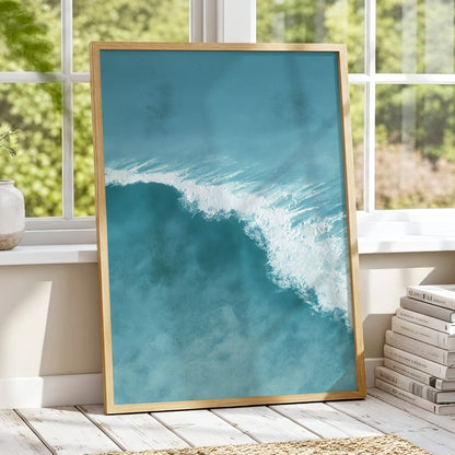 Tidal Silence, blue, white, gray nature wall art displayed in a styled interior, gallery view 2