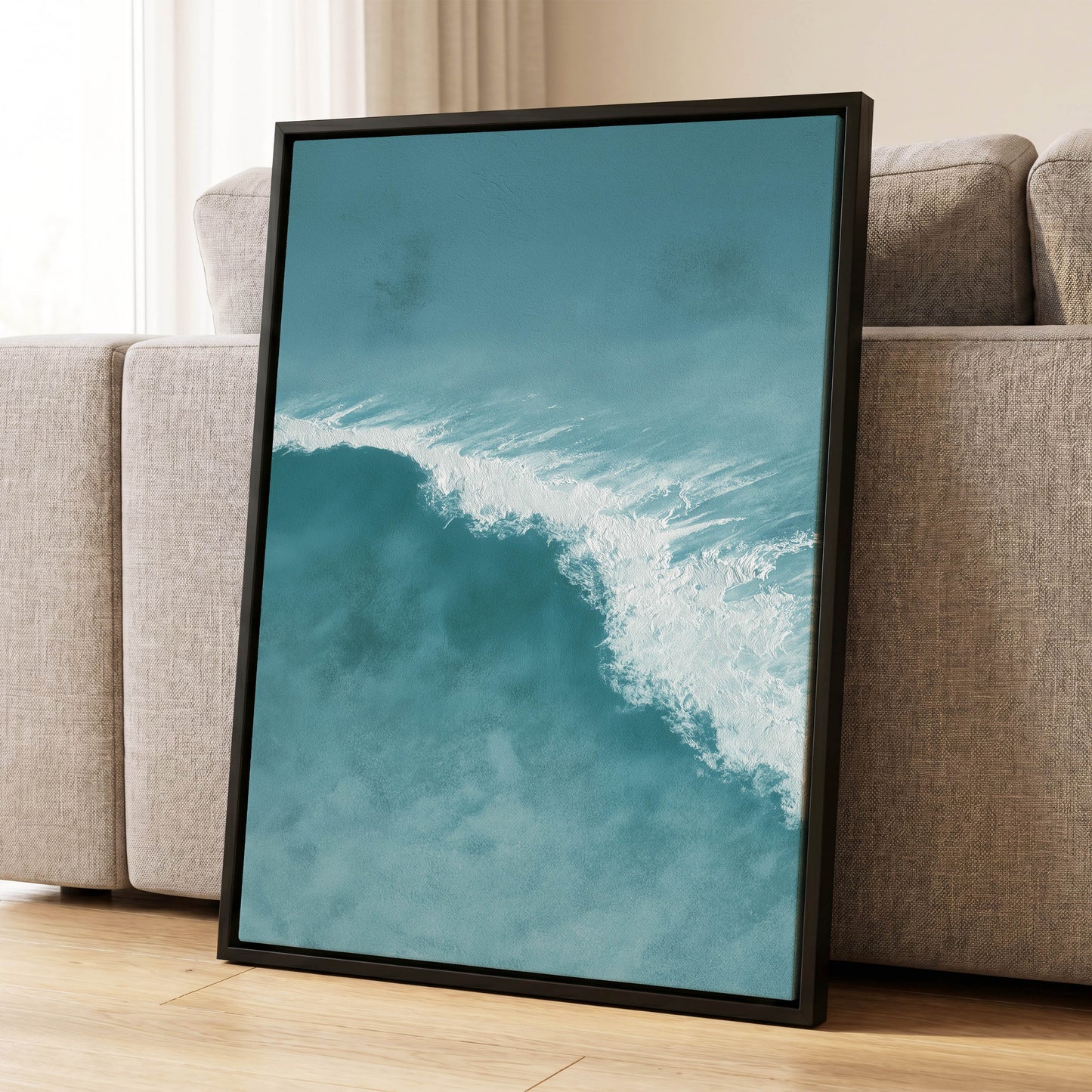 Tidal Silence, blue, white, gray nature wall art displayed in a styled interior, gallery view 4