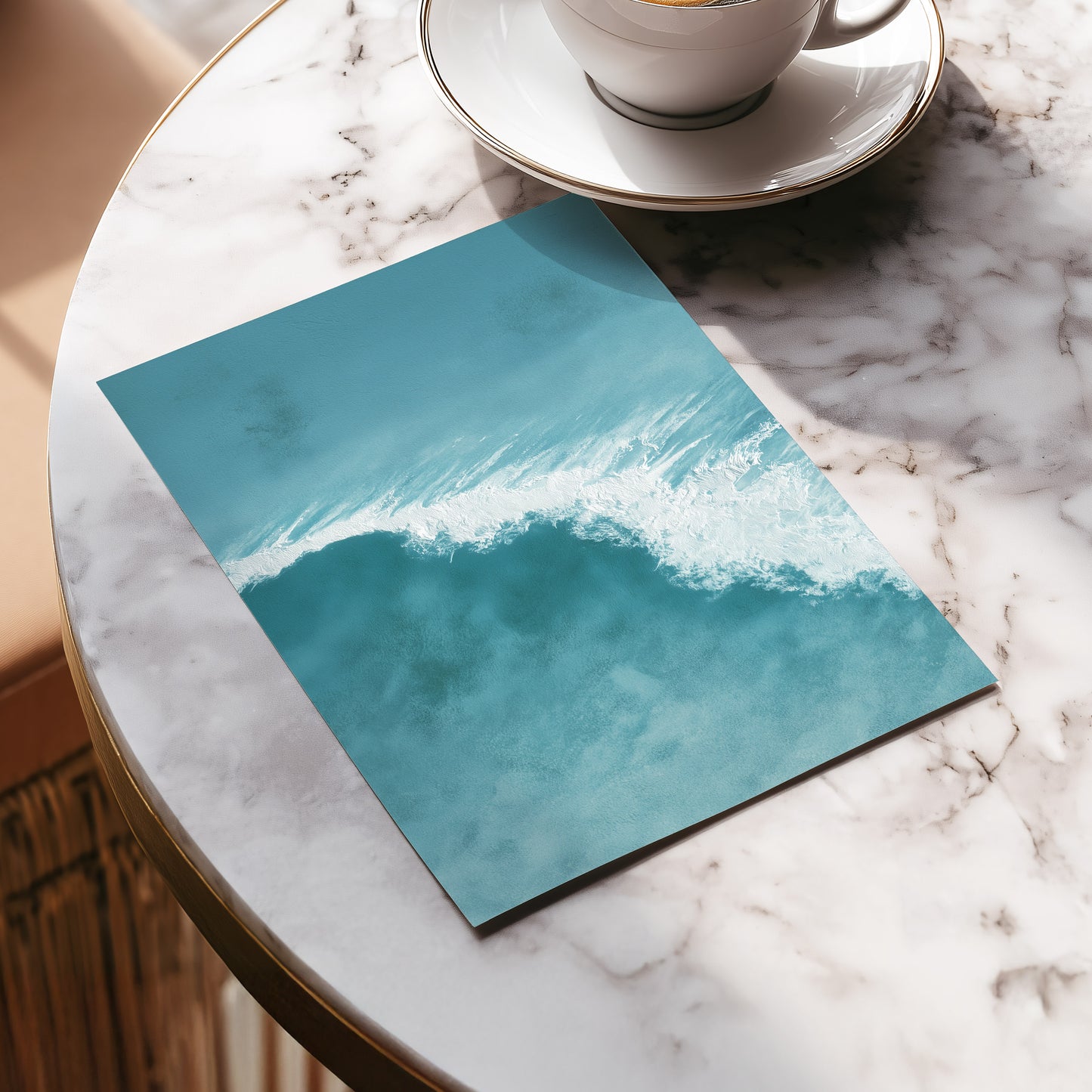 Tidal Silence, blue, white, gray nature wall art displayed in a styled interior, gallery view 5