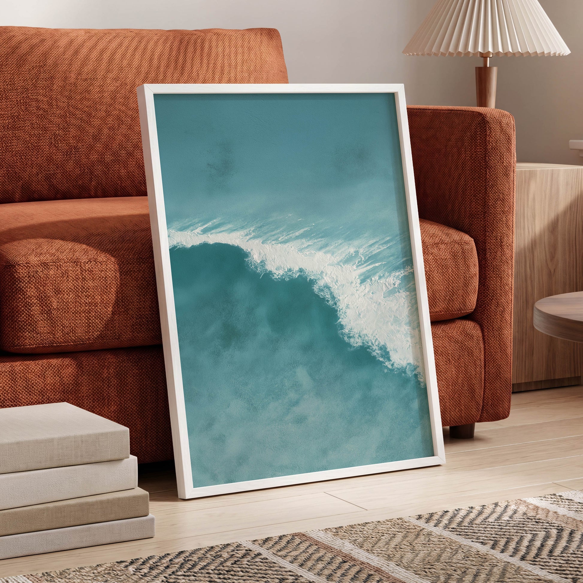 Tidal Silence, blue, white, gray nature wall art displayed in a styled interior, gallery view 6