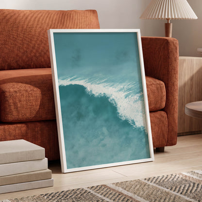 Tidal Silence, blue, white, gray nature wall art displayed in a styled interior, gallery view 6