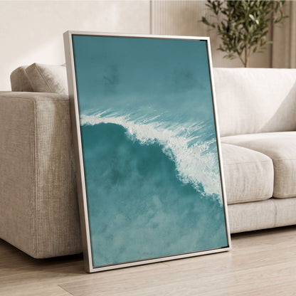 Tidal Silence, blue, white, gray nature wall art displayed in a styled interior, gallery view 8