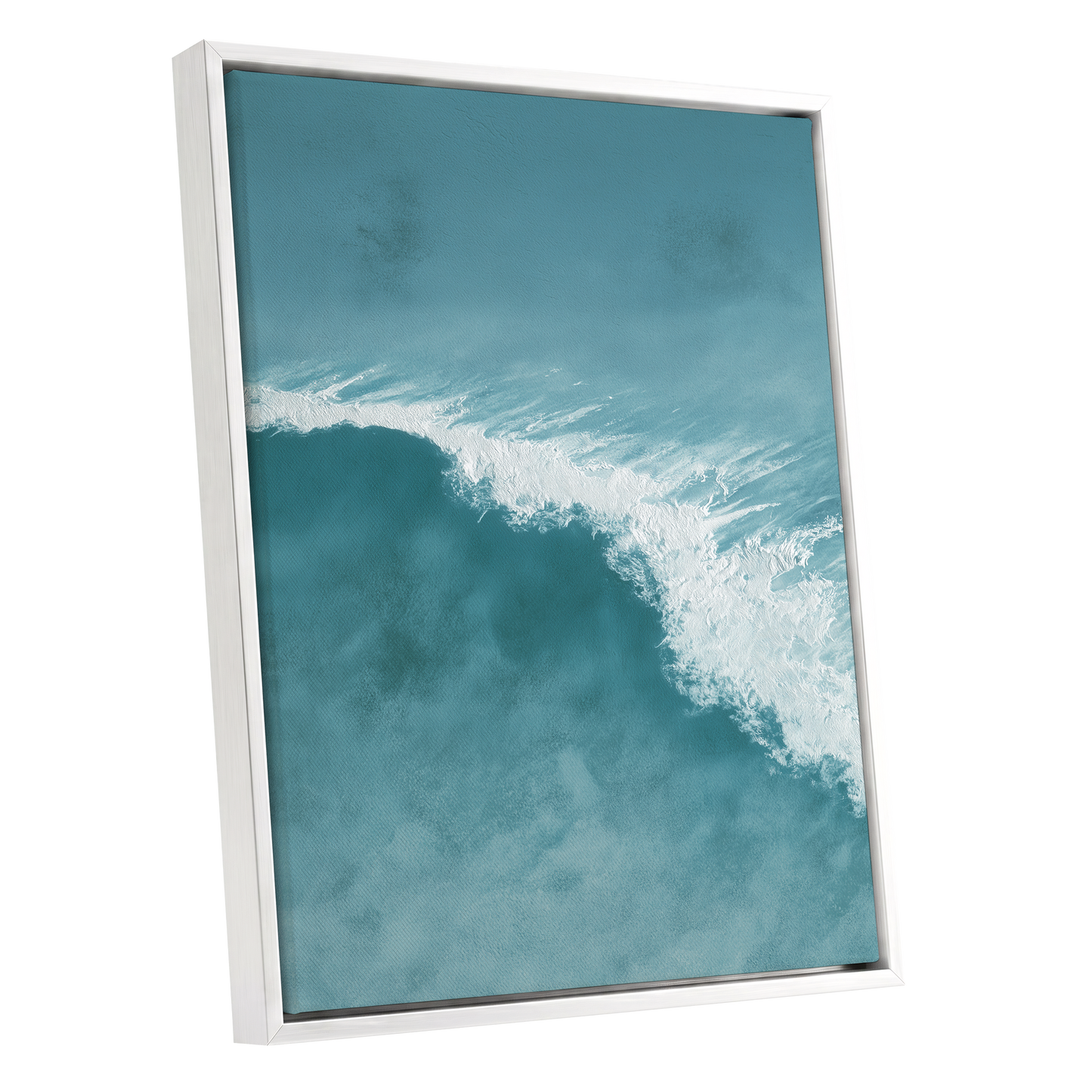Tidal Silence, blue, white, gray nature wall art shown as a white framed canvas wall art