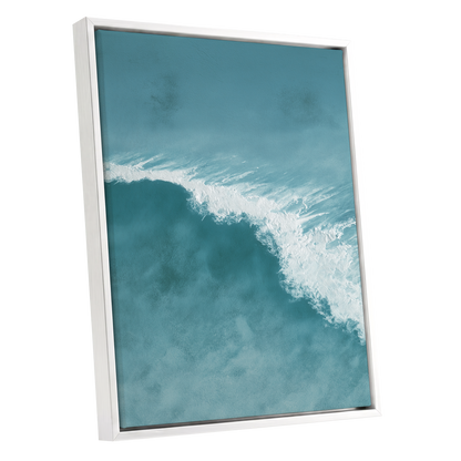 Tidal Silence, blue, white, gray nature wall art shown as a white framed canvas wall art