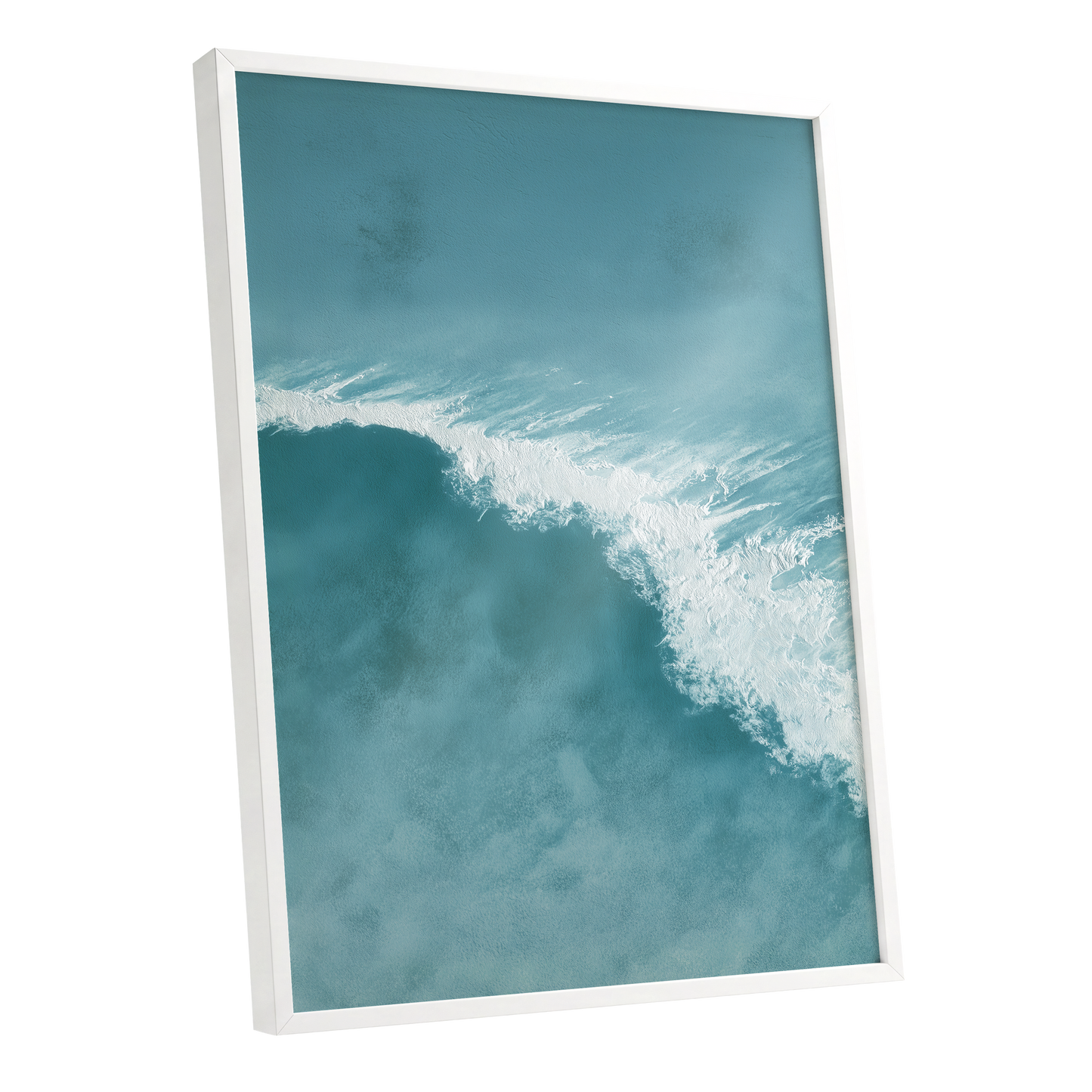Tidal Silence, blue, white, gray nature wall art shown as a white framed poster wall art print