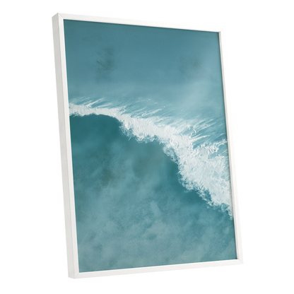 Tidal Silence, blue, white, gray nature wall art shown as a white framed poster wall art print
