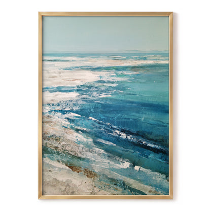 Tidal Stillness, blue, white, beige nature wall art, front artwork view