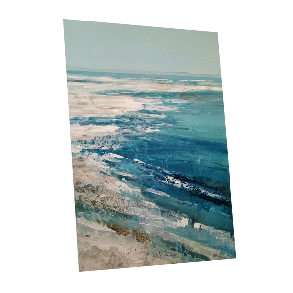Tidal Stillness, blue, white, beige nature wall art shown as a unframed poster wall art print
