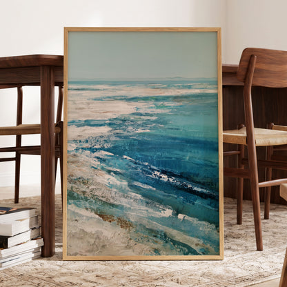 Tidal Stillness, blue, white, beige nature wall art displayed in a styled interior, gallery view 6