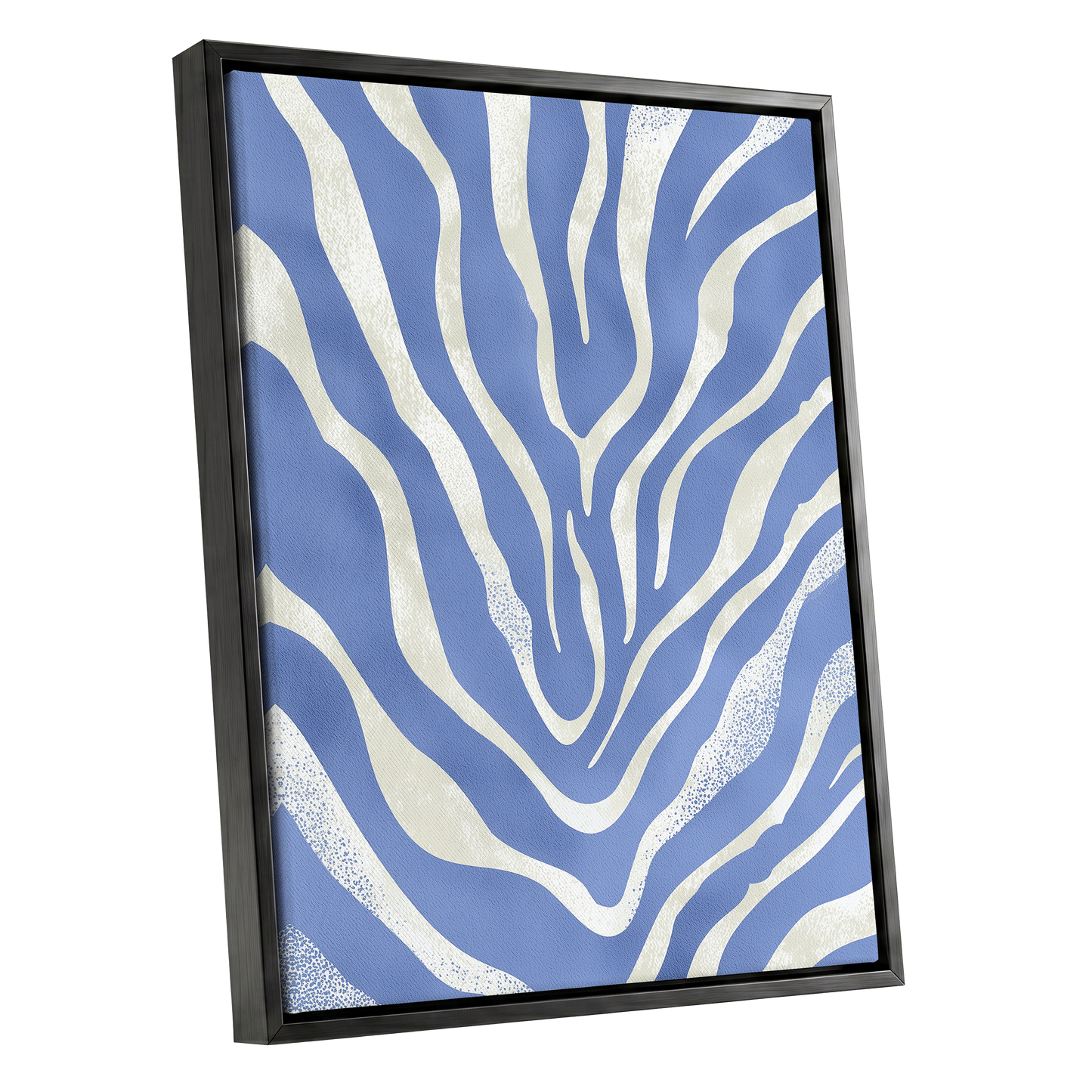 Tidal Stripes, blue, white, beige abstract wall art shown as a black framed canvas wall art