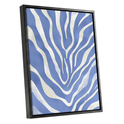 Tidal Stripes, blue, white, beige abstract wall art shown as a black framed canvas wall art