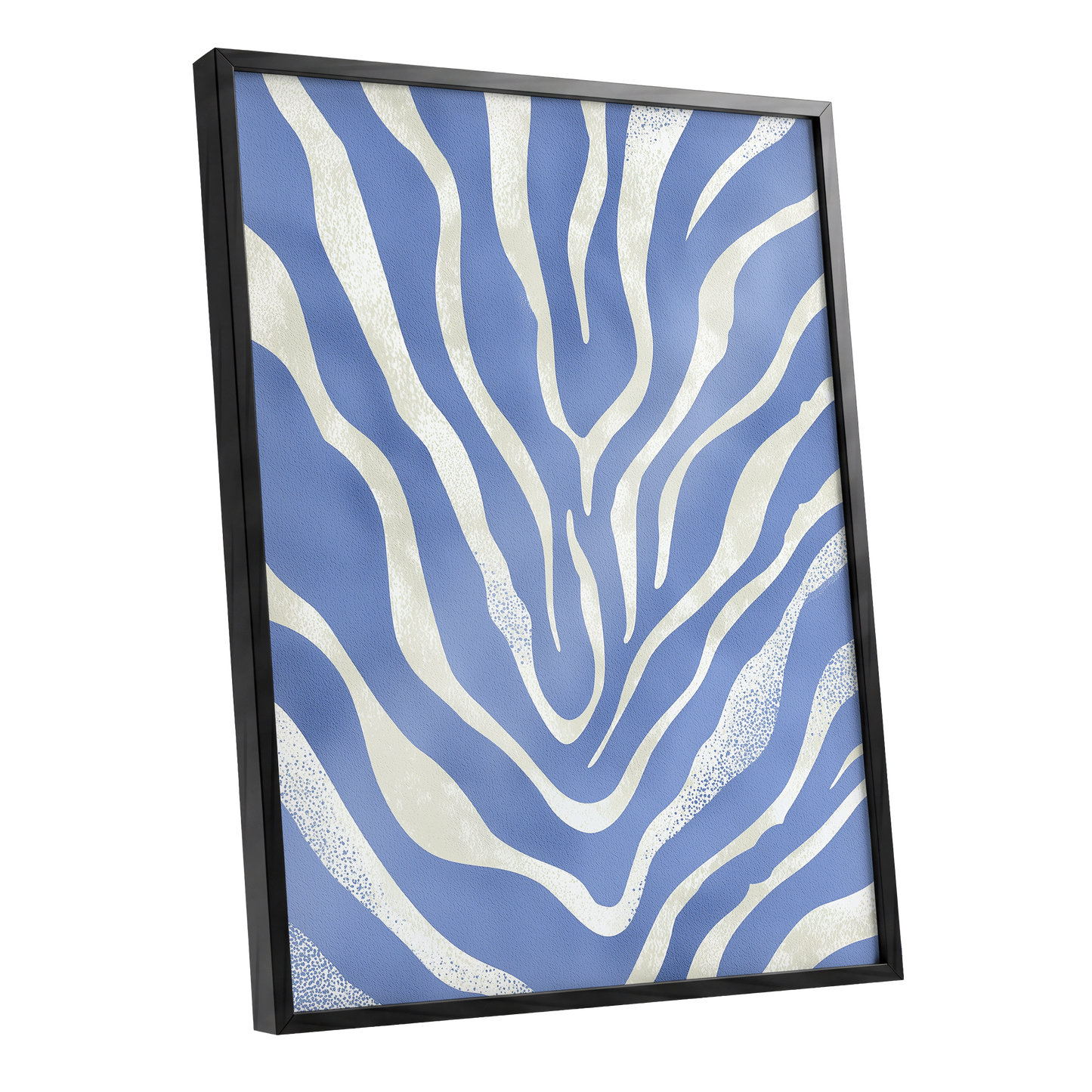 Tidal Stripes, blue, white, beige abstract wall art shown as a black framed poster wall art print