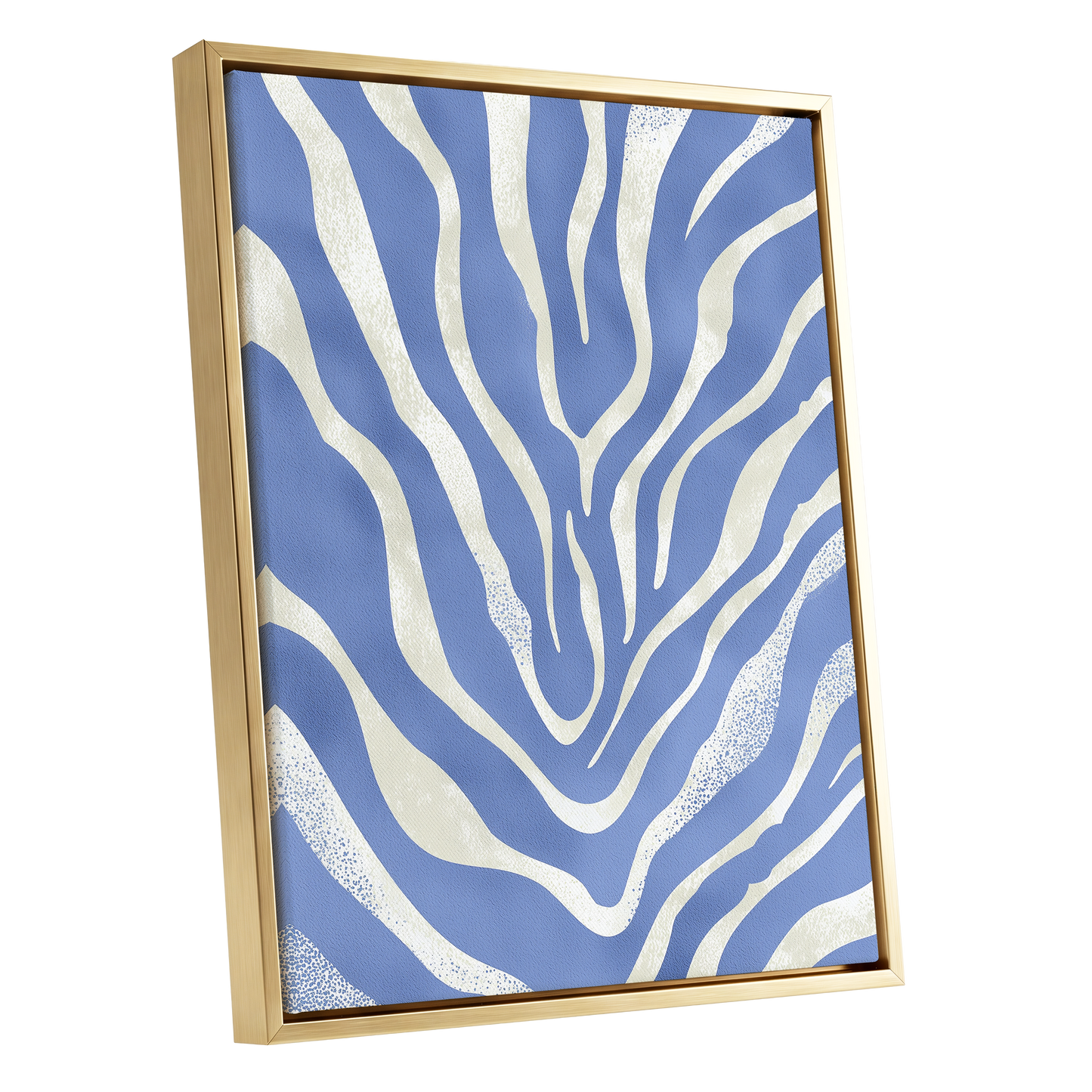 Tidal Stripes, blue, white, beige abstract wall art shown as a gold framed canvas wall art