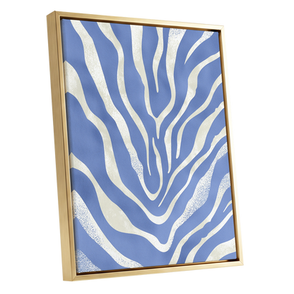 Tidal Stripes, blue, white, beige abstract wall art shown as a gold framed canvas wall art