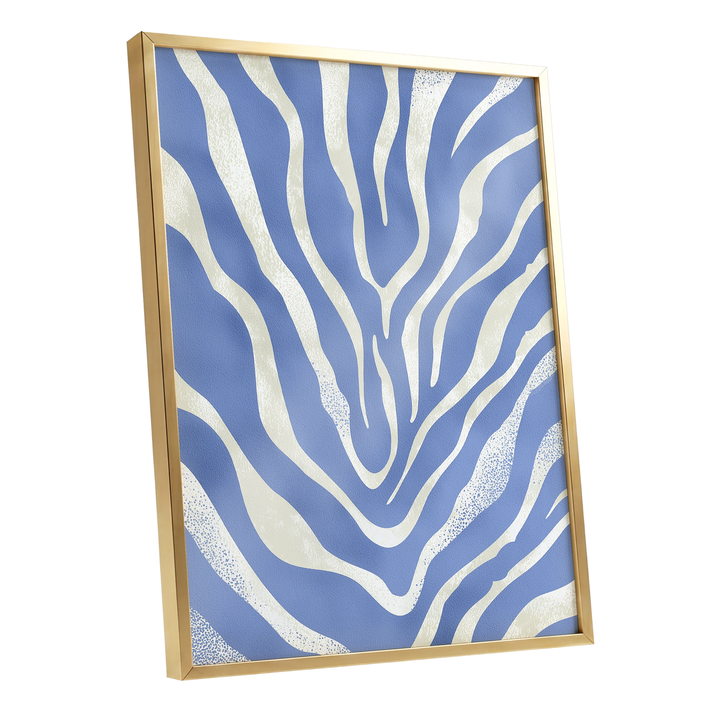 Tidal Stripes, blue, white, beige abstract wall art shown as a gold framed poster wall art print