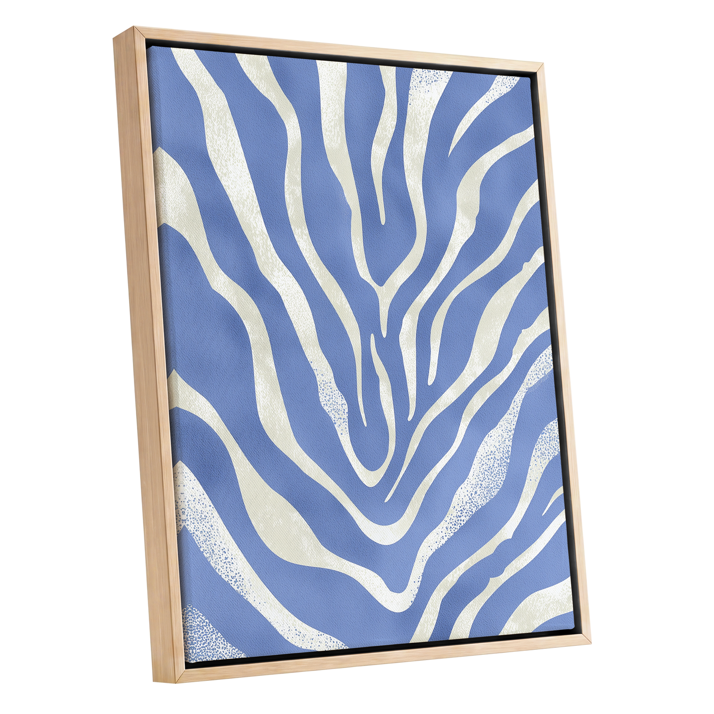 Tidal Stripes, blue, white, beige abstract wall art shown as a oak framed canvas wall art
