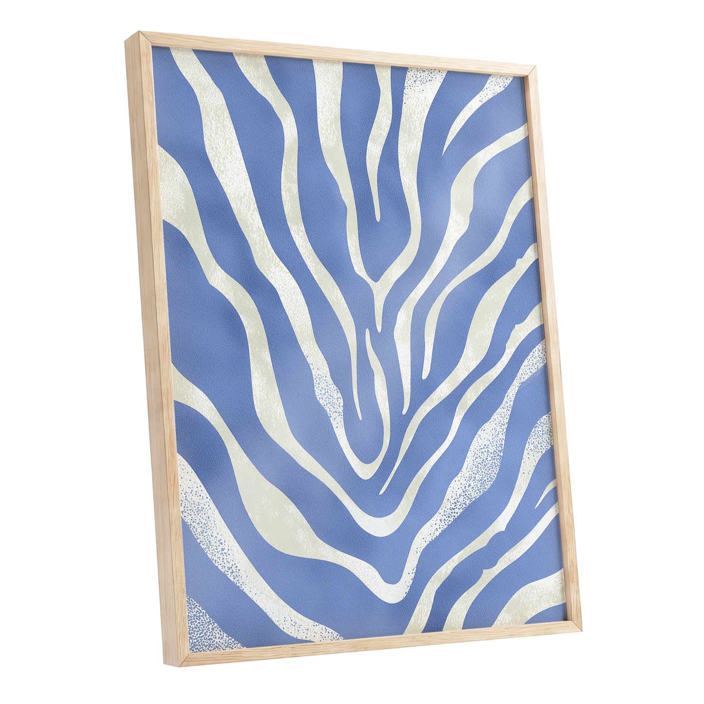 Tidal Stripes, blue, white, beige abstract wall art shown as a oak framed poster wall art print