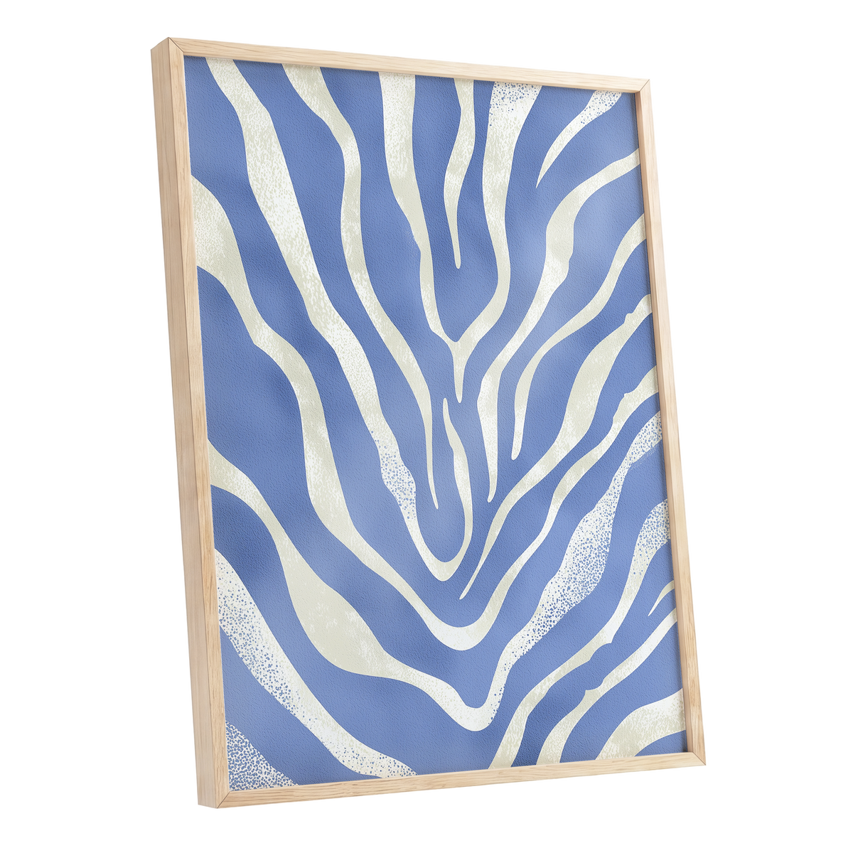 Tidal Stripes, blue, white, beige abstract wall art shown as a oak framed poster wall art print