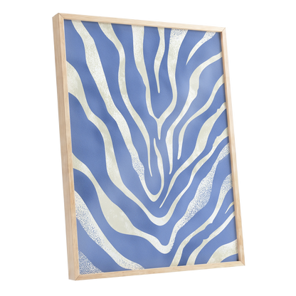 Tidal Stripes, blue, white, beige abstract wall art shown as a oak framed poster wall art print
