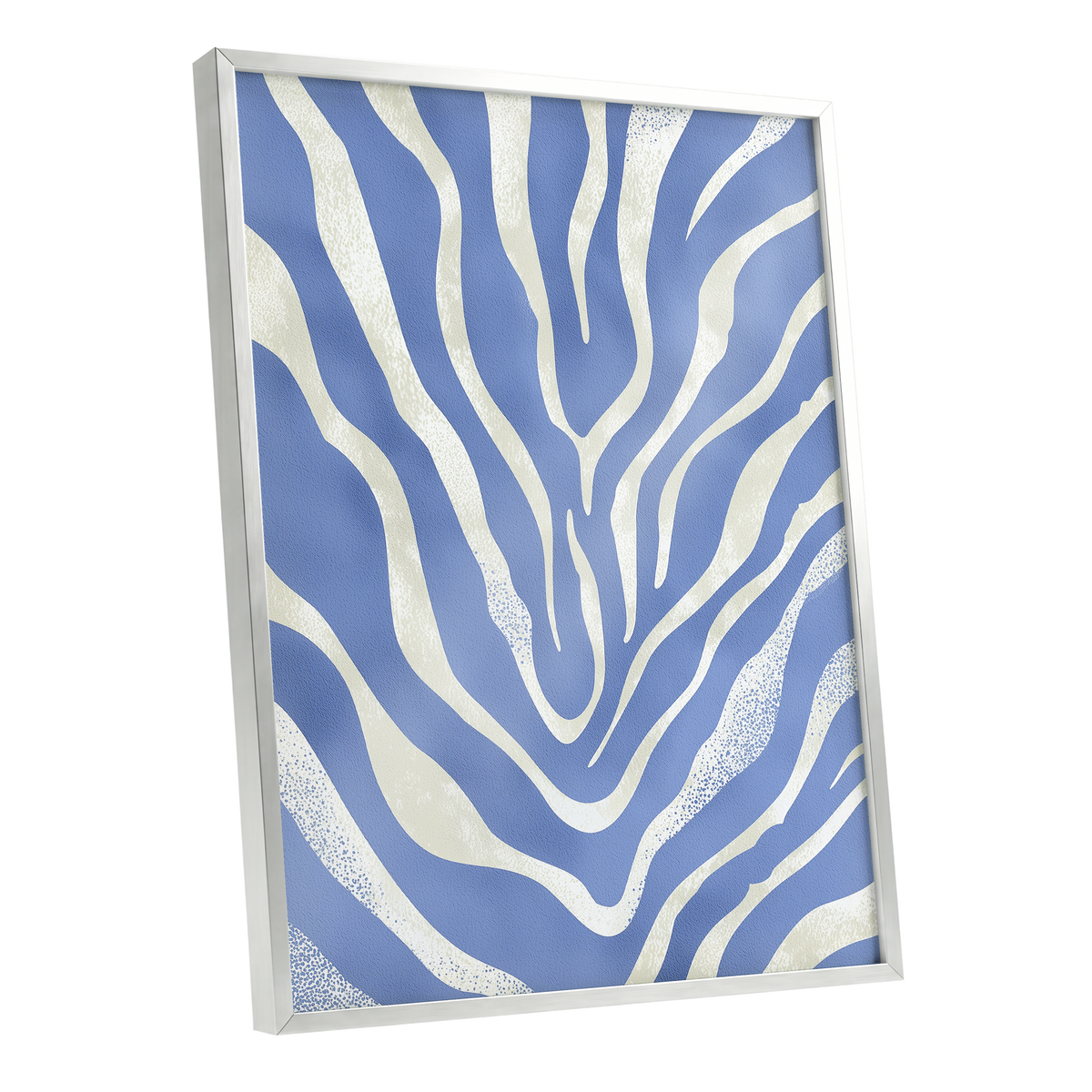 Tidal Stripes, blue, white, beige abstract wall art shown as a silver framed poster wall art print