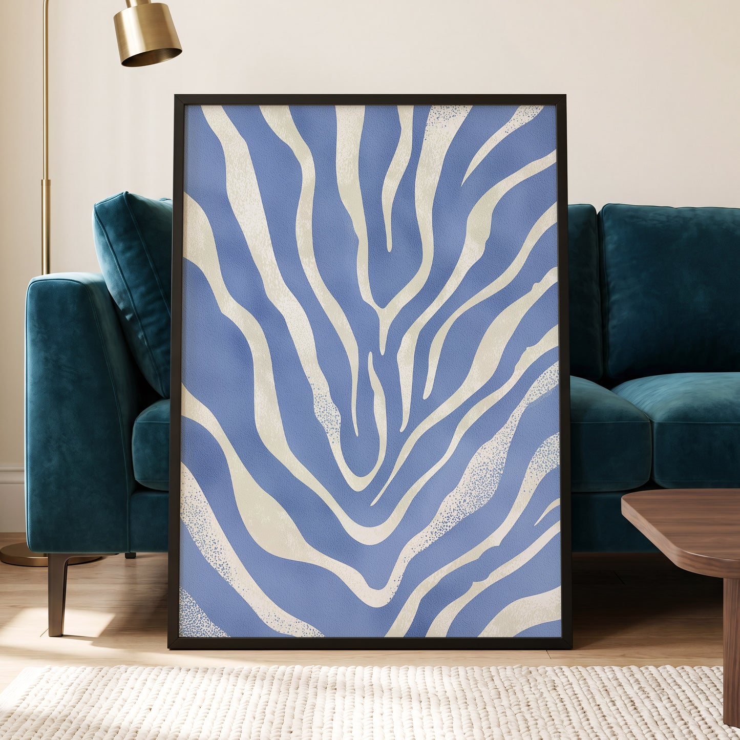 Tidal Stripes, blue, white, beige abstract wall art displayed in a styled interior, gallery view 2