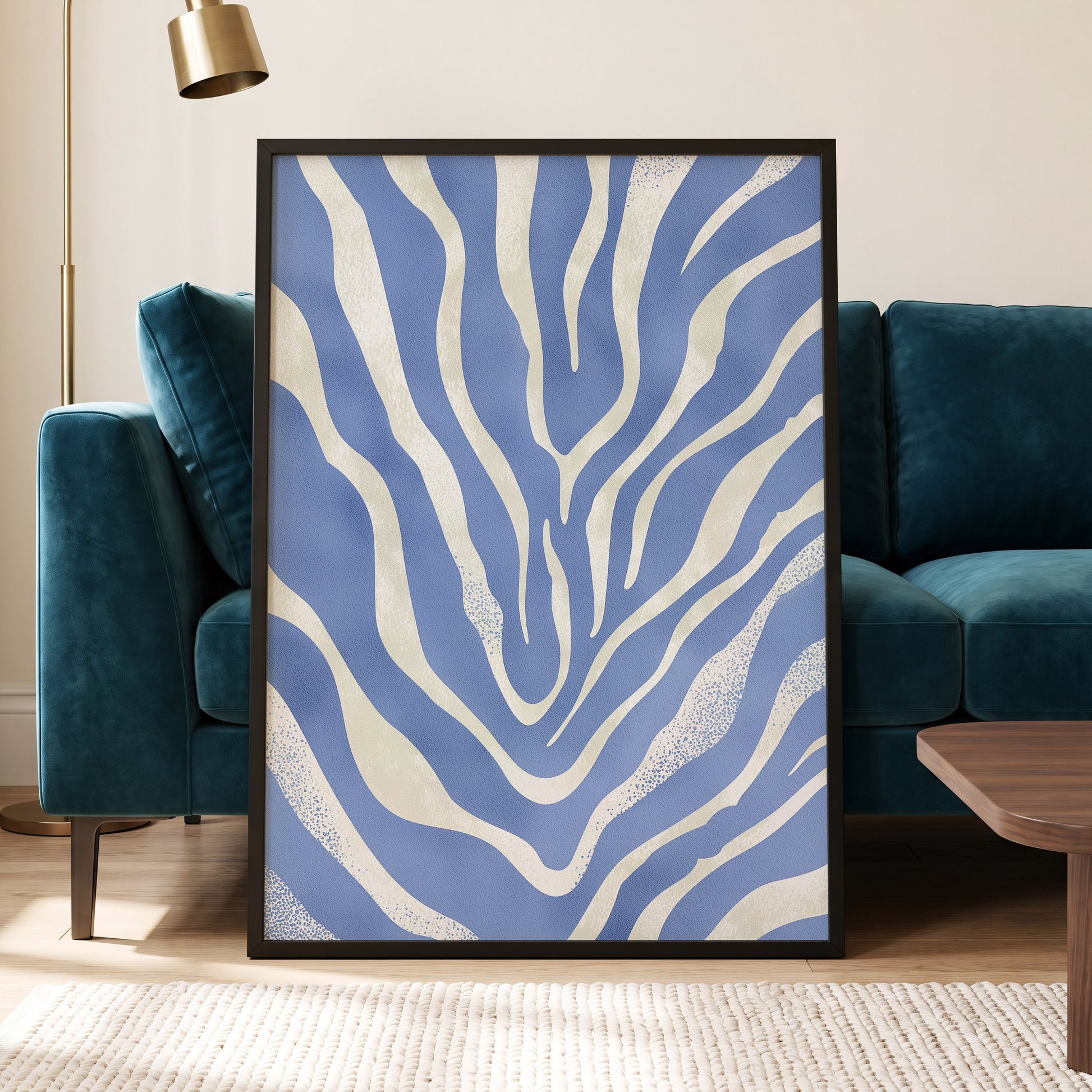 Tidal Stripes, blue, white, beige abstract wall art displayed in a styled interior, gallery view 2