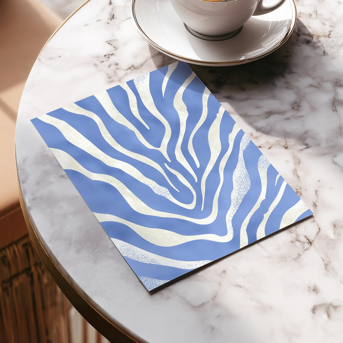 Tidal Stripes, blue, white, beige abstract wall art displayed in a styled interior, gallery view 5