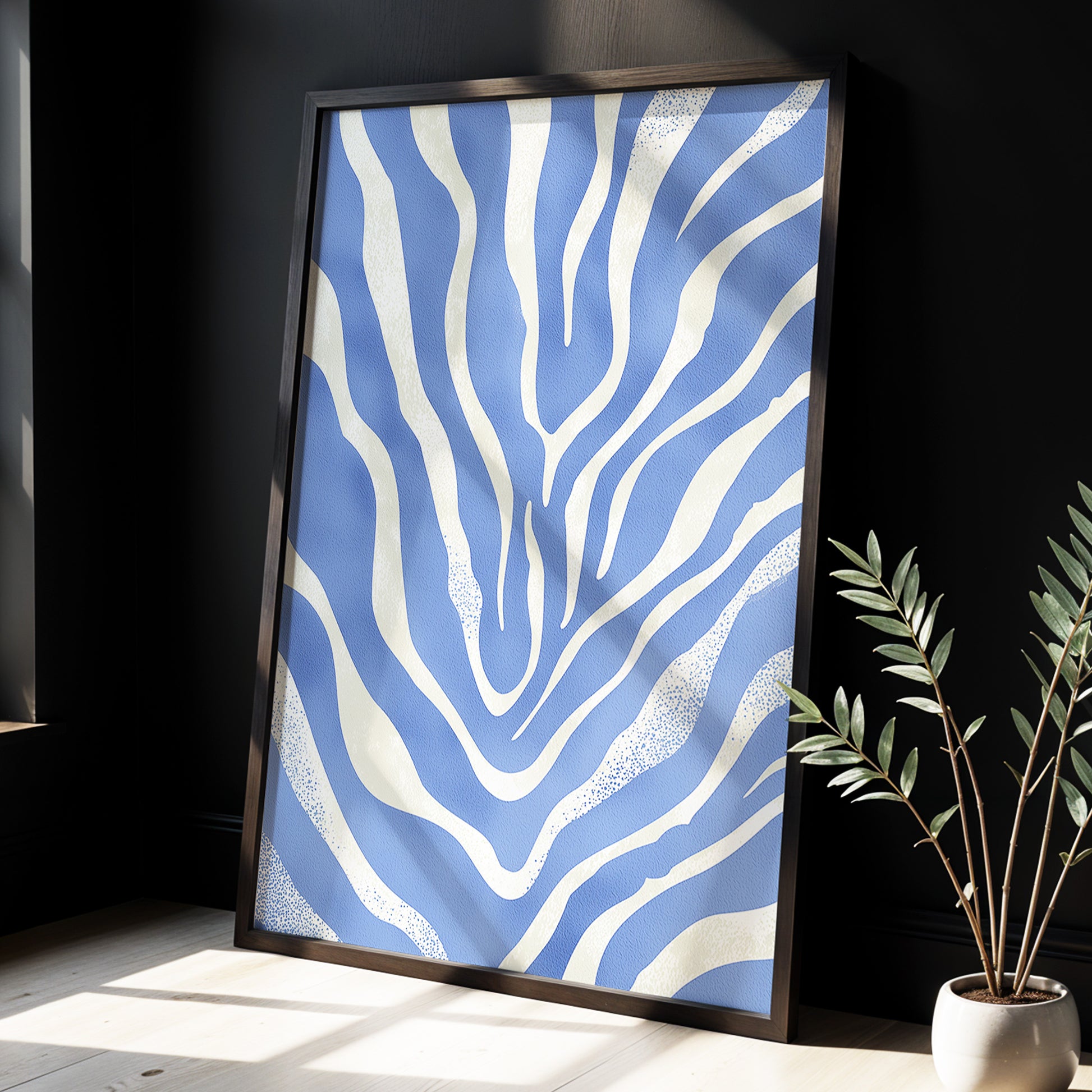 Tidal Stripes, blue, white, beige abstract wall art displayed in a styled interior, gallery view 6