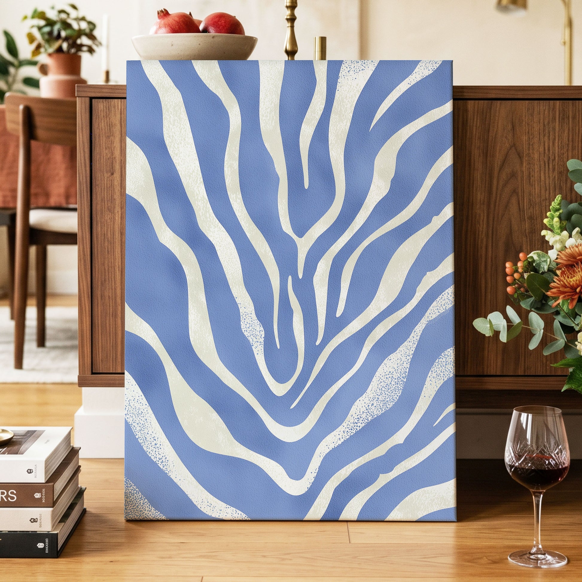 Tidal Stripes, blue, white, beige abstract wall art displayed in a styled interior, gallery view 7