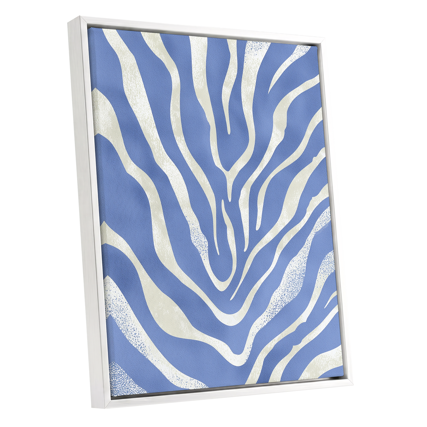 Tidal Stripes, blue, white, beige abstract wall art shown as a white framed canvas wall art