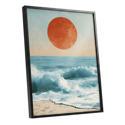 Tidal Sun, blue, white, beige nature wall art shown as a black framed poster wall art print