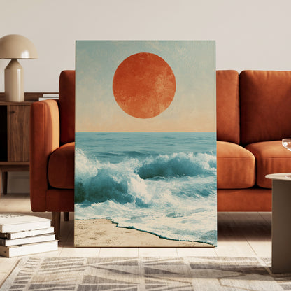 Tidal Sun, blue, white, beige nature wall art on canvas displayed in a styled interior, gallery view 1