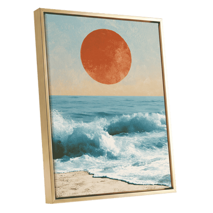 Tidal Sun, blue, white, beige nature wall art shown as a gold framed canvas wall art