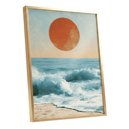 Tidal Sun, blue, white, beige nature wall art shown as a gold framed poster wall art print
