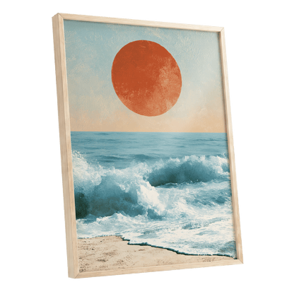 Tidal Sun, blue, white, beige nature wall art shown as a oak framed poster wall art print