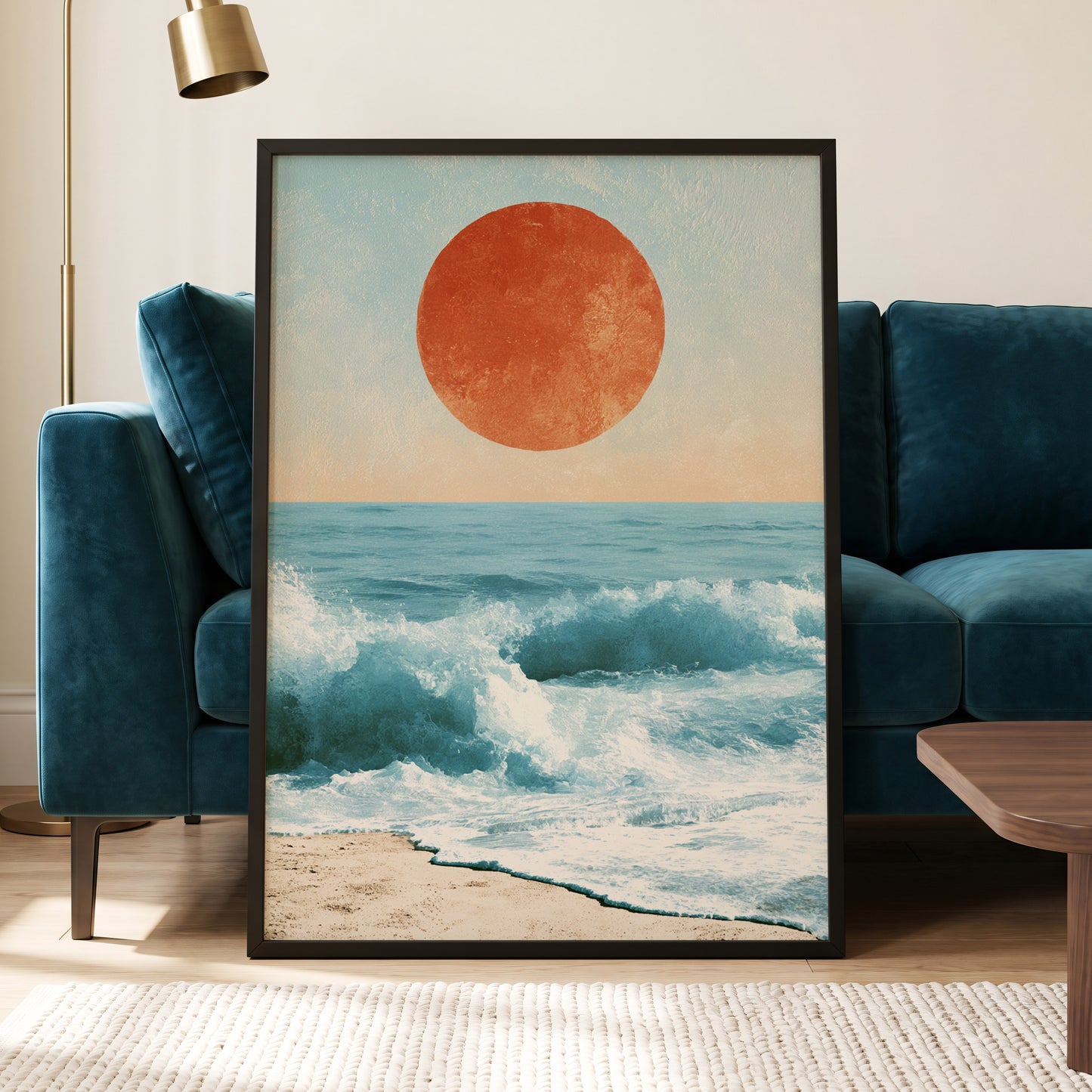 Tidal Sun, blue, white, beige nature wall art displayed in a styled interior, gallery view 6