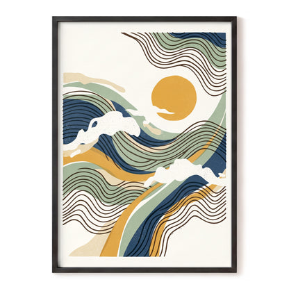 Tidal Sunlines, blue, green, gold nature wall art, front artwork view