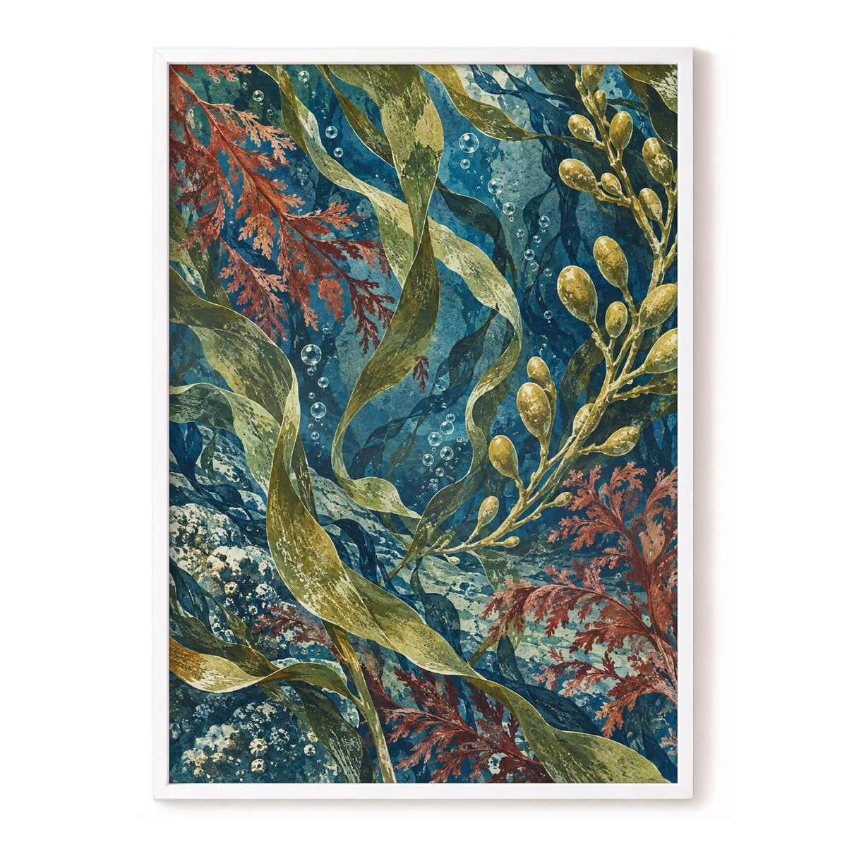 Tidal Tangle, blue, green, gold nature wall art, front artwork view